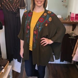Olive Embroidered Kimono